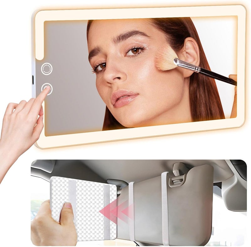 saiggnyy Led Sun Visor Vanity Mirror,Upgraded Large Car Mirrors with Lights,Dimmable Light up Vanity Makeup Mirror for Car,Rechargeable Universal Rear View Visor Mirrors (White) - Image 1